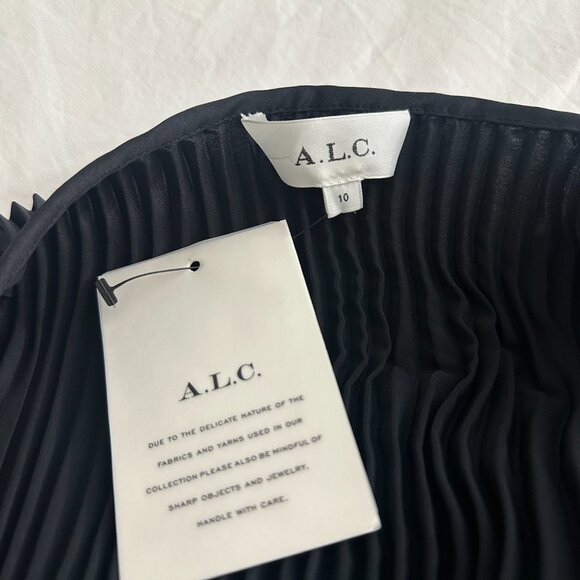 A.L.C. NWT Ari Pleated Satin Mini Dress in Black - Picture 5 of 5